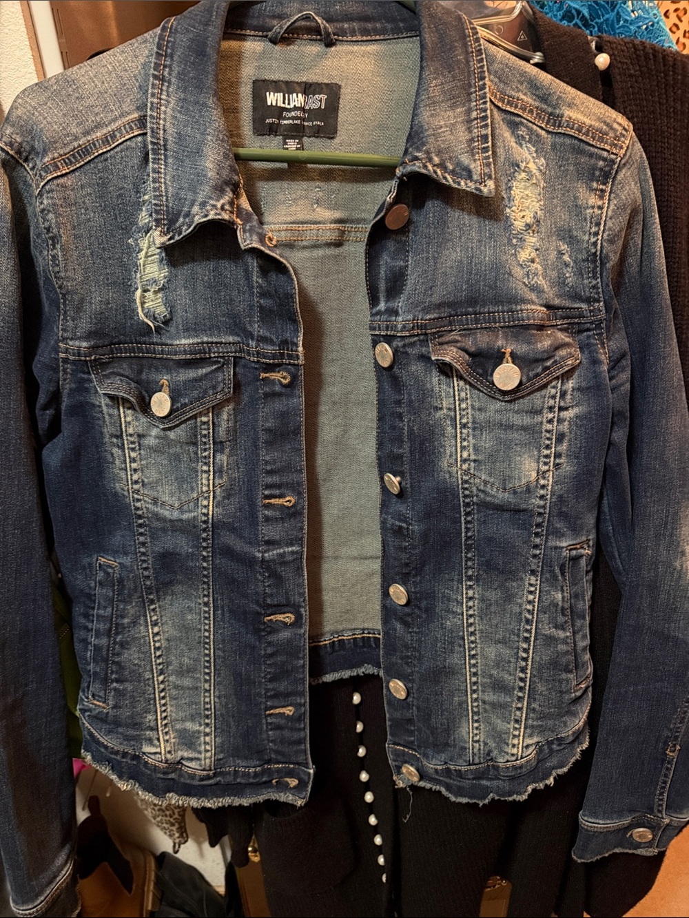 William Rast Distressed Dark Blue Denim Jacket